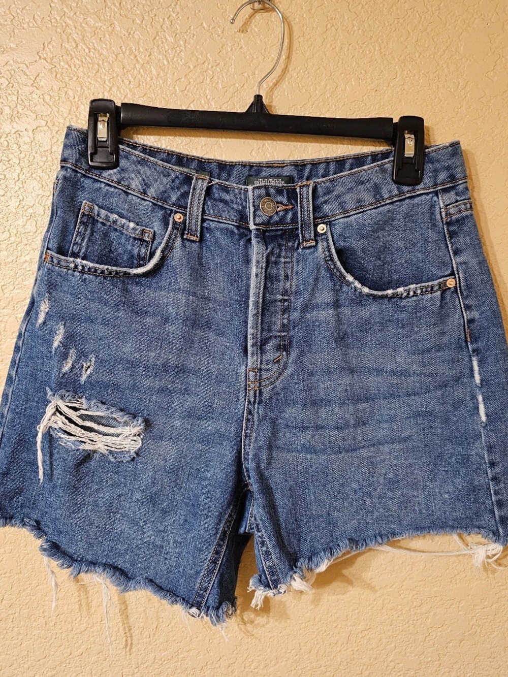💯% Cotton High-Rise Distressed Denim Shorts - Blue by wild fable